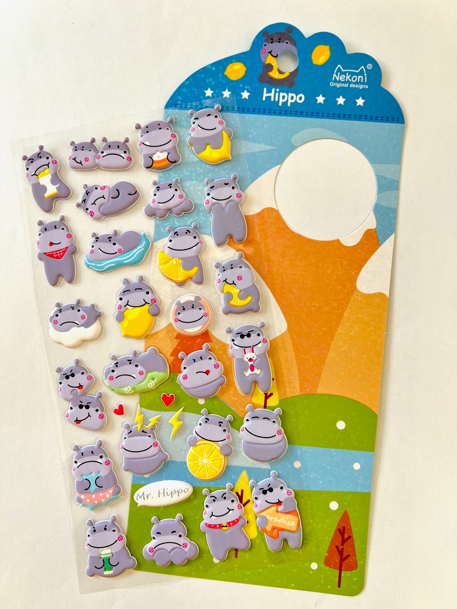 Packaged Fuzzy Stickers - FZ1403 - Hippo sticker<BR>(FREE STANDARD