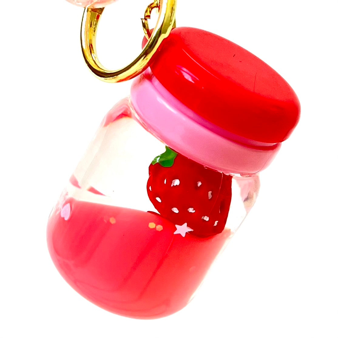 Mortilo Keychains Strawberry Fruit Jar Into Oil Keychain Pink